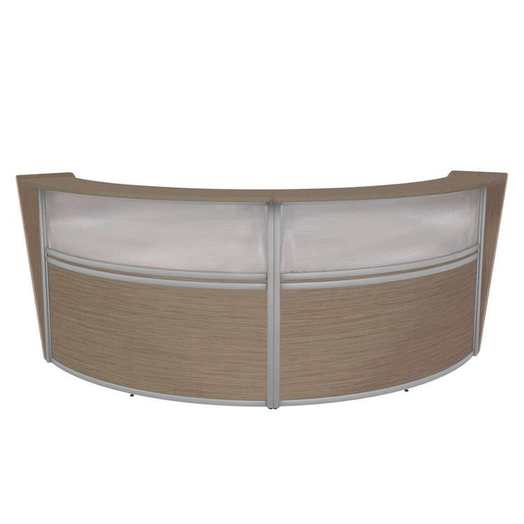 Regency 124.5 in. Noble Oak Marque Plexi Double-Unit Reception Curved Desk Workstation