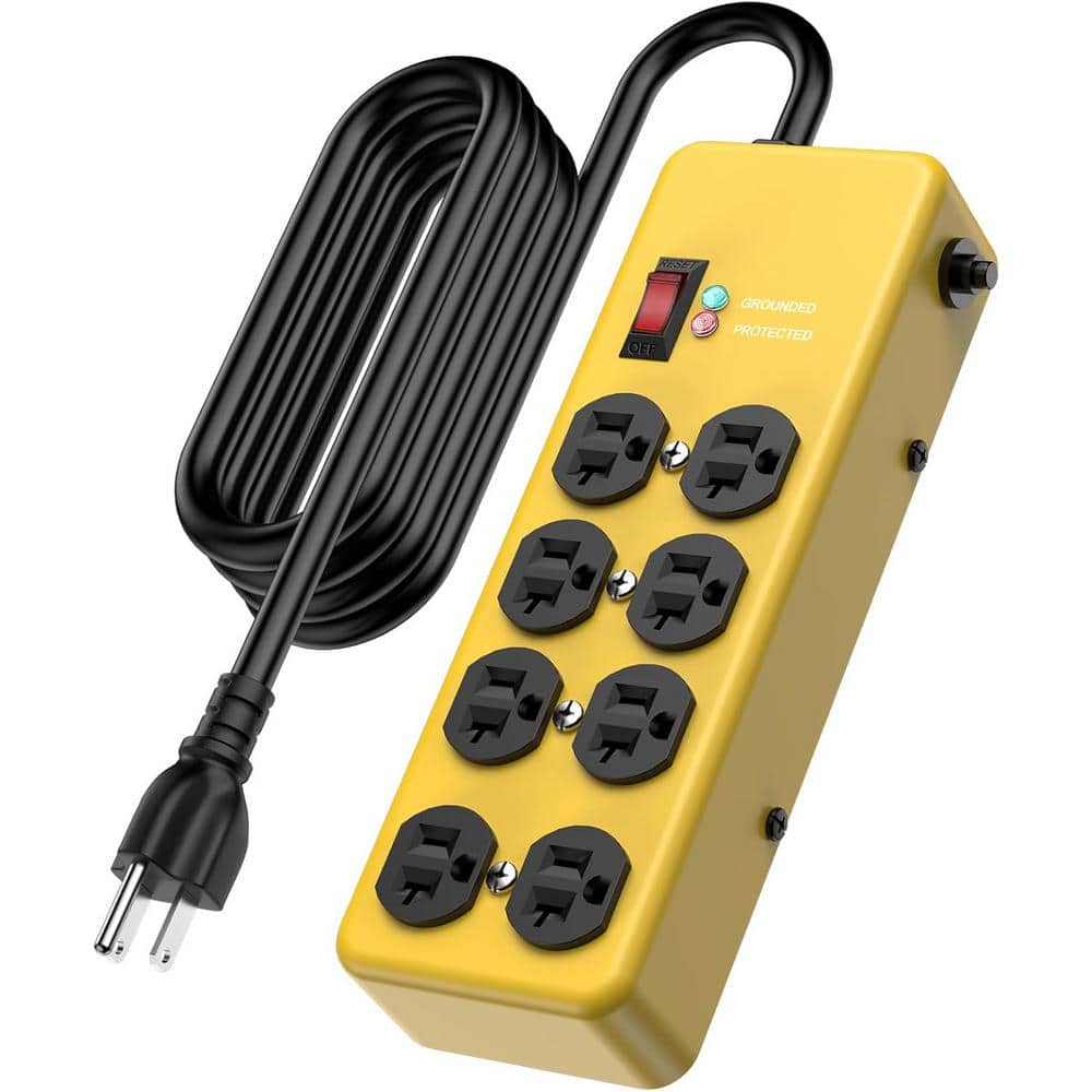 8-Outlet 20A Power Strip Surge Protector Metal with 12-Gauge, 4800J and 6 f