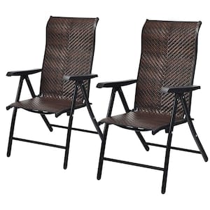 Back Adjustable Folding Wicker Patio Recliner Chair with Armrest (2-Pack)