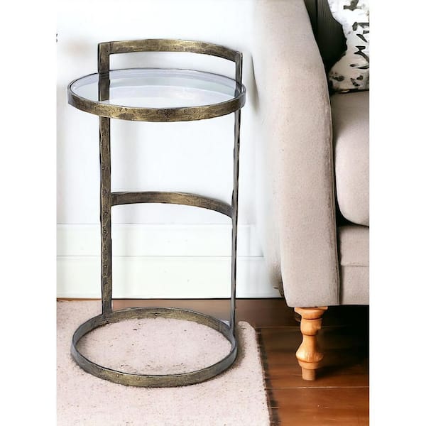 HomeRoots 15 in. Gold Round Glass End Table