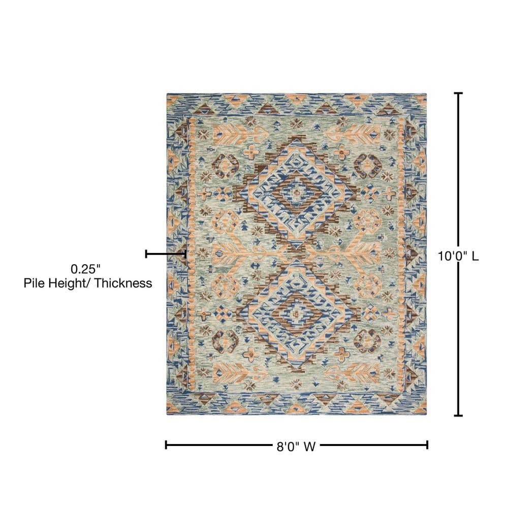 Handmade Tufted Woolen Floral Area Rug, Blue/Beige, 8' x 10'