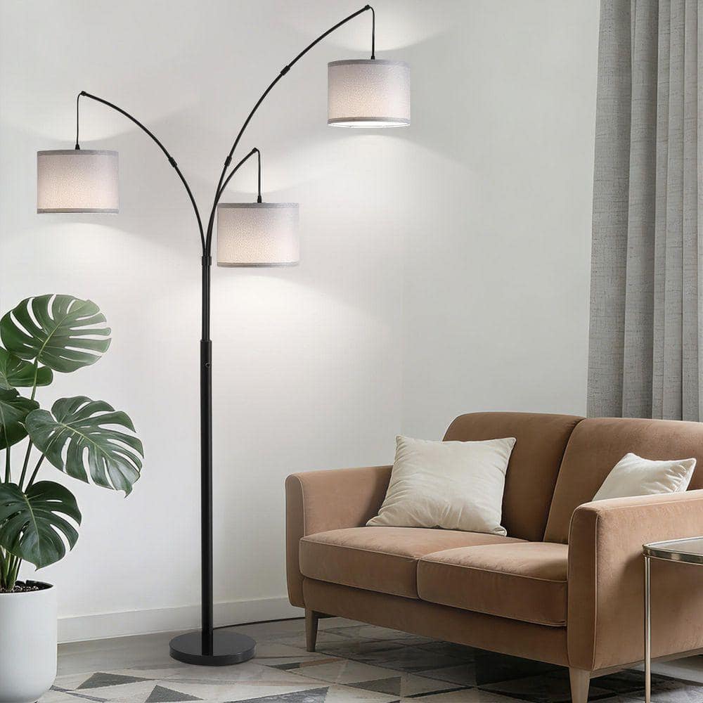 Netin 80in. Gray 3-Light Standard Arched Floor Lamp, Dimmable 3-Color Temperature Remote Control, Stylish Tall Tree Floor Lamp