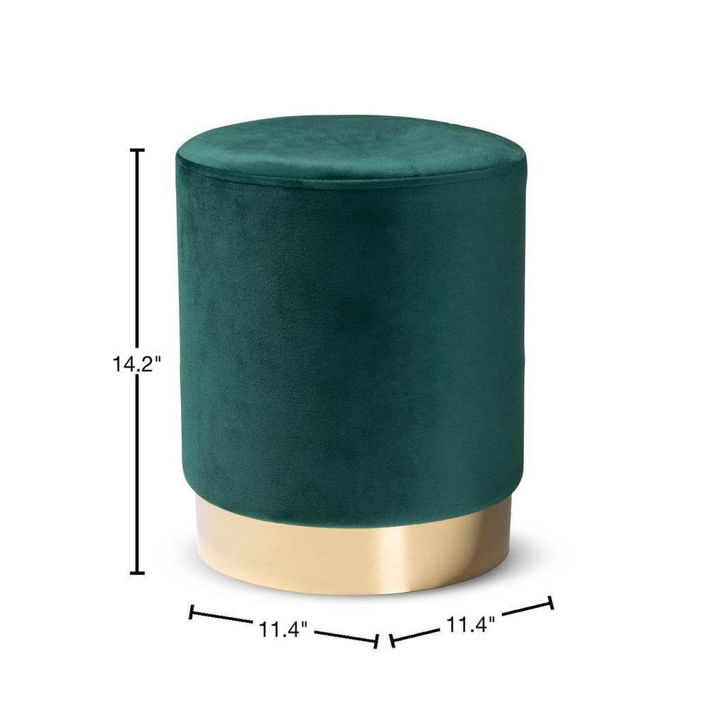 Green Velvet Round Tufted Ottoman with Gold Base
