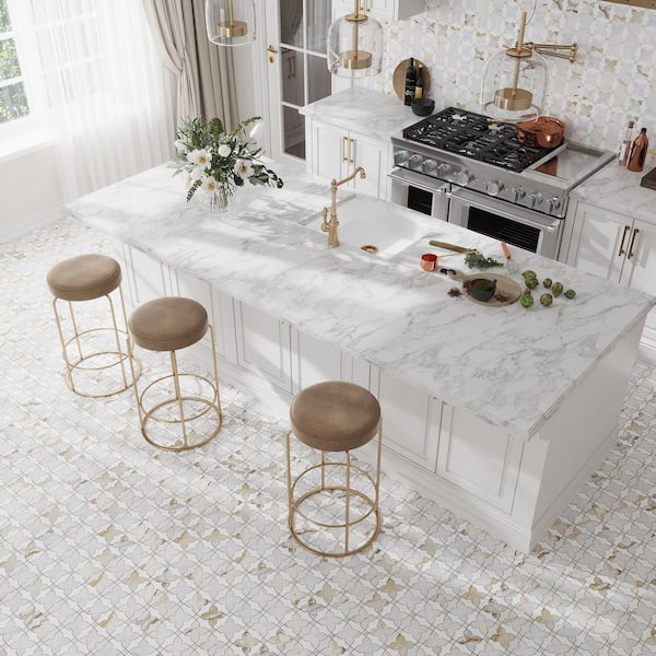 Serena 12 in. x 12 in. Polished White Gray Gold Dolomite Marble Mosaic Wall and Floor Tile (4.51 sq ft/case)-5 Pack