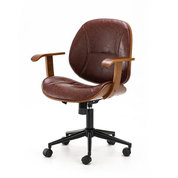 Glitzhome Faux Leather Gaslift Adjustable Swivel Office Chair in Brown