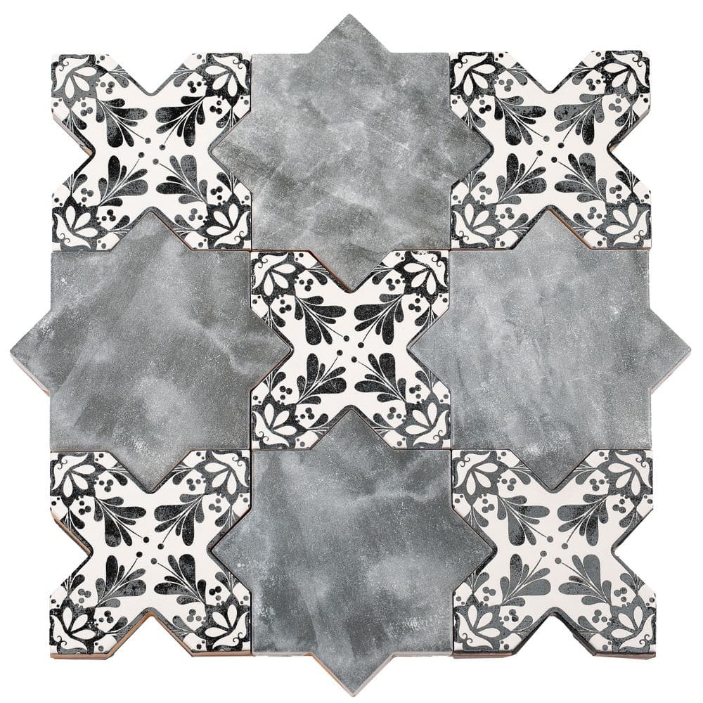Siena 5.4 in. x 5.4 in. Gray Star with Charcoal Black Cross Matte Ceramic Wall and Floor Sample Tile (0.4 sq. ft.) price history on PriceWatchPro