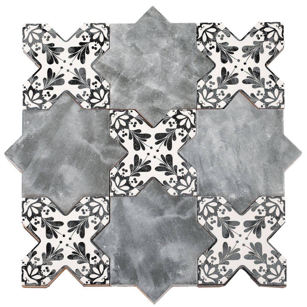 Siena 5.4 in. x 5.4 in. Gray Star Charcoal Black Cross Matte Ceramic Wall and Floor Tile (10.76 sq. ft./case, 54 Pack) price history on PriceWatchPro