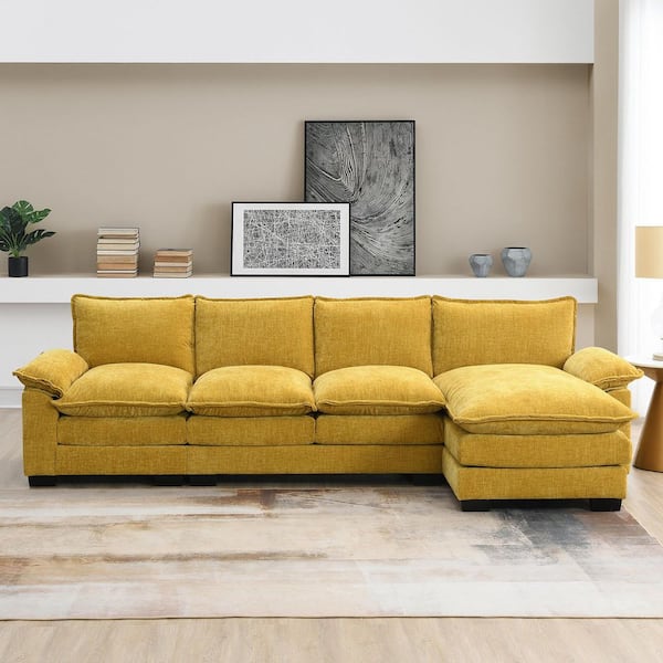 118 in. Double Cushions Chenille L-Shaped 5-Seat Sectional Sofa in Ginger with Comfy Cloud Reversible Chaise