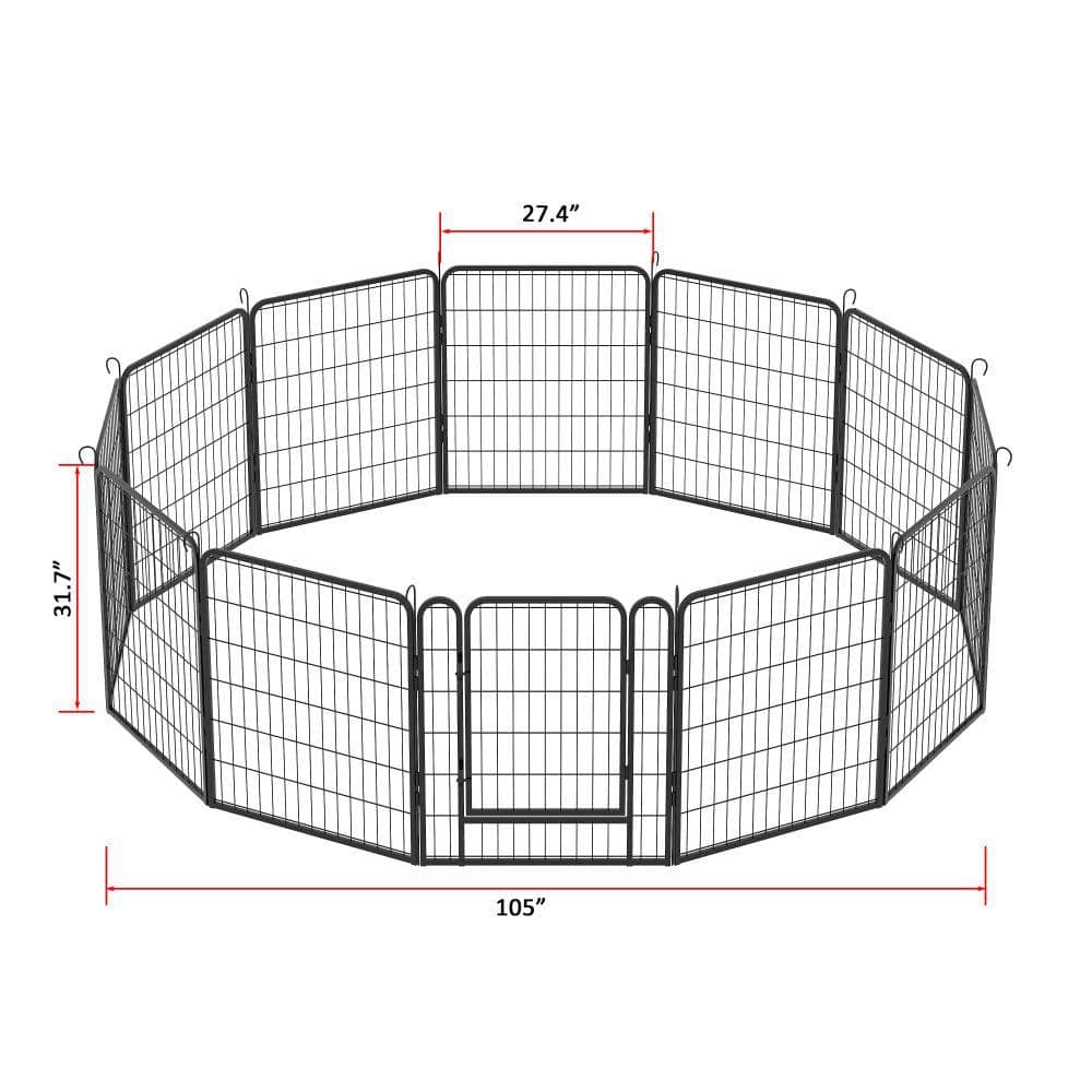 Heavy-Duty Black Metal Pet Exercise Pen with Door, 31.7 in. H
