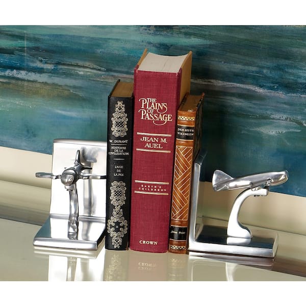 Litton Lane Silver Aluminum Airplane Bookends (Set of 2)