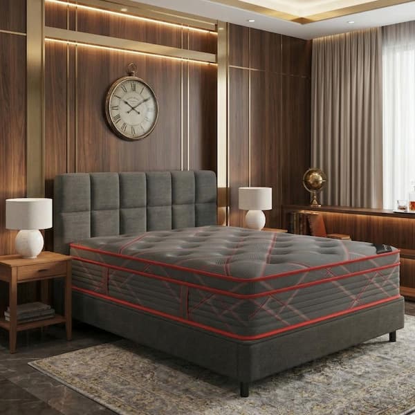Bordeaux Rest Luxury Eurotop Hybrid Full Firm Foam, Premium Quilted Cover 13 in. Bed-in-a-Box Mattress, Black/Red
