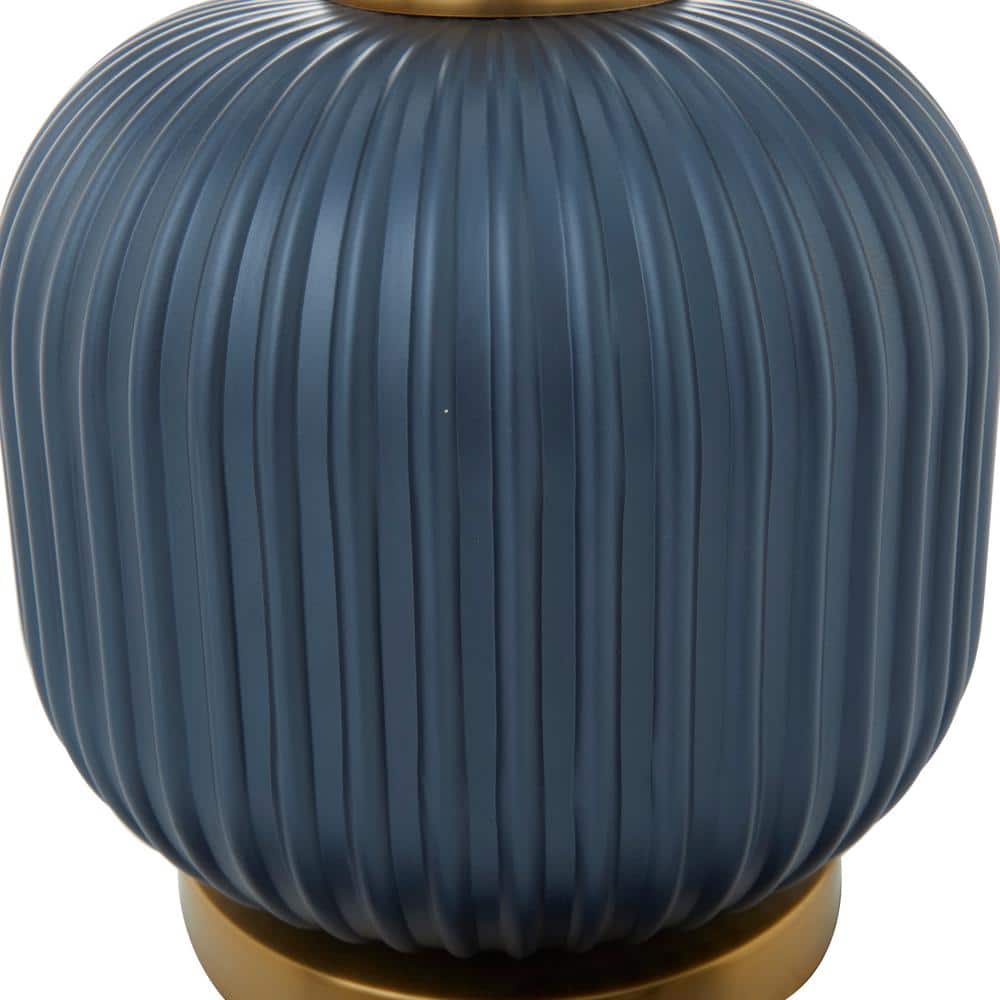 20" Matte Blue Glass Table Lamp with Velvet Shade and Gold Base