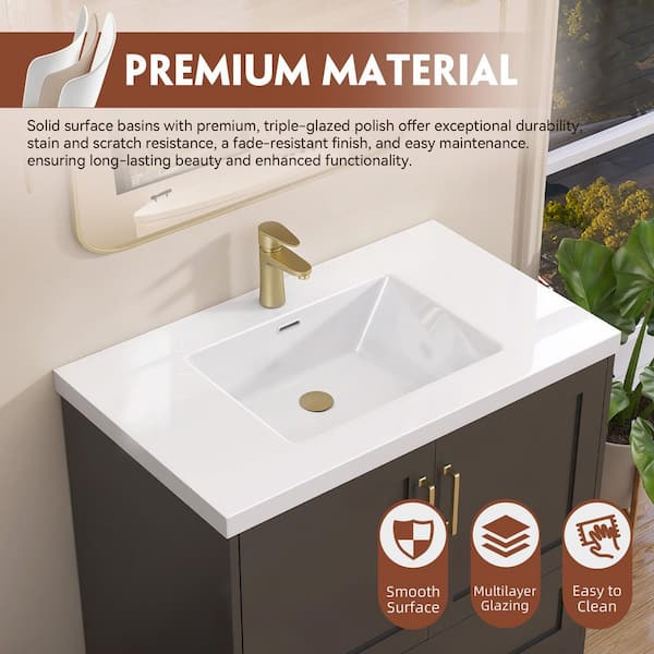 Zeafive 36 in. W x 22 in. D Solid Surface Vanity Top in Pure White