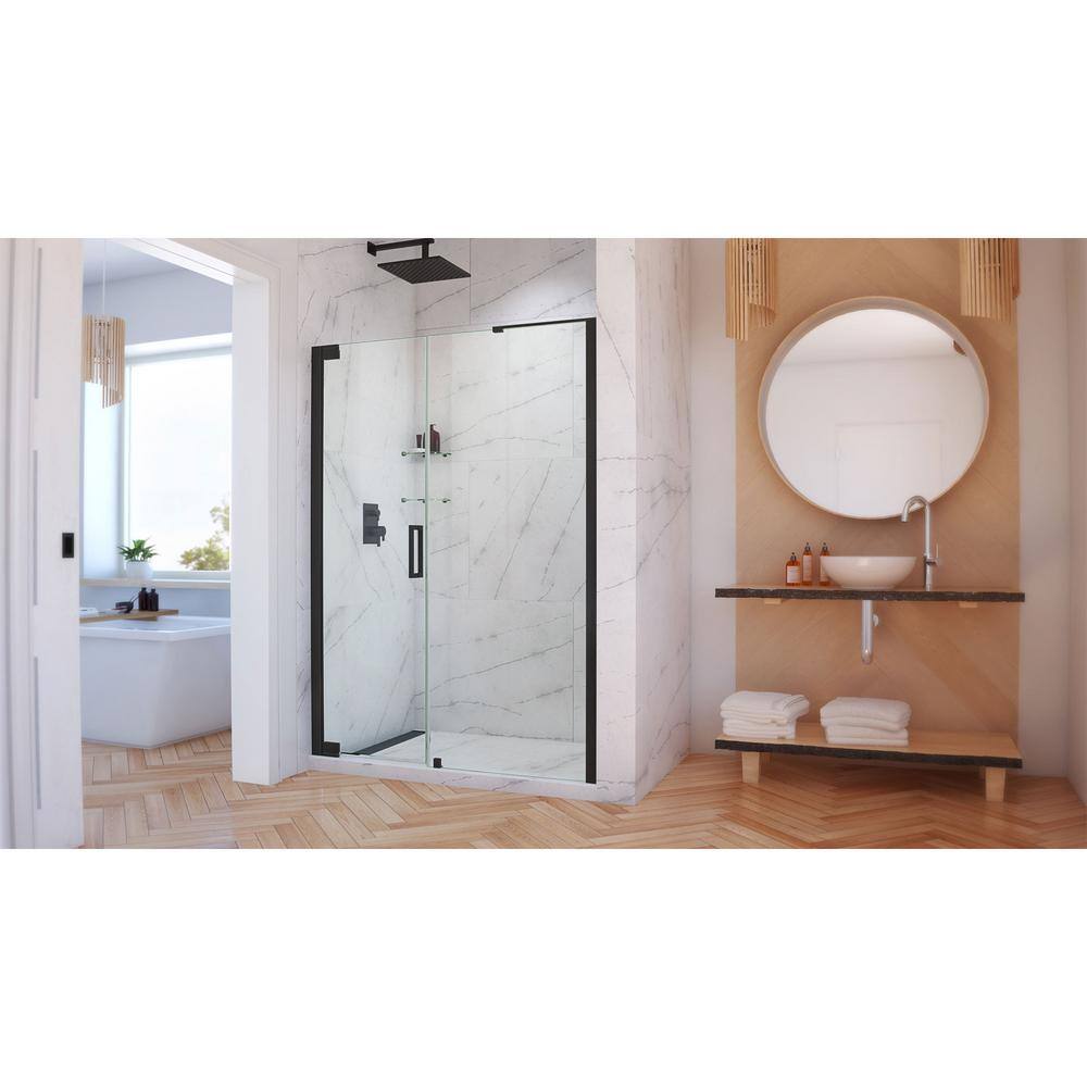 Elegance-LS 58.5" Matte Black Frameless Pivot Shower Door with Clear Glass