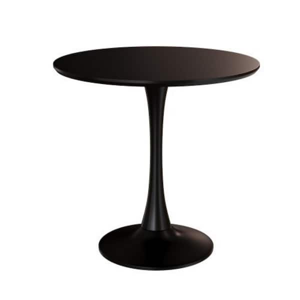 maocao hoom 24 in. Outdoor Black Round Side Table, Modern Dining Table, MDF Top and Steel Base Tulip Round Kitchen Table