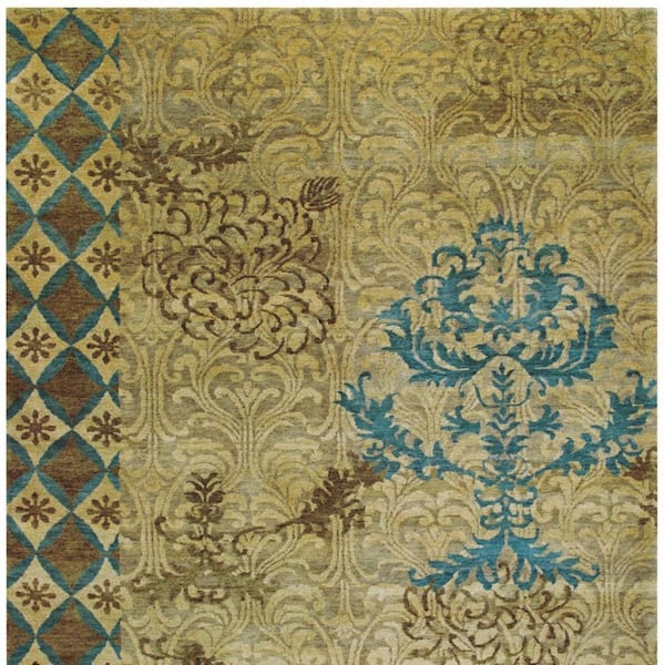 4 x 6 Tan, Blue, Brown Floral Area Rug