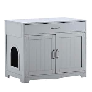 31.5 in. W x 20 in. D x 26 in. H Gray Linen Cabinet Cat Litter Box with Drawer and Cat Washroom Storage for Bathroom