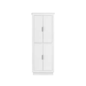 Allie 24 in. W x 16 in. D x 65 in. H Floor Cabinet in White with Silver Trim