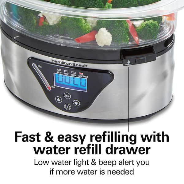 Hamilton Beach Digital Electric Food Steamer & Rice Cooker for Quick,  Healthy Cooking for Vegetables and Seafood, Stackable Two-Tier Bowls, 5.5  Quart