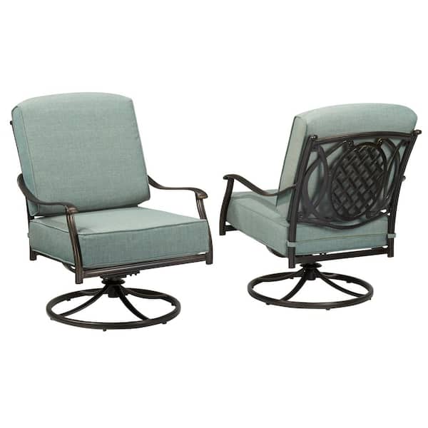 Hampton Bay Belcourt Swivel Rocking Metal Outdoor Lounge Chair with Spa Cushions (2-Pack)