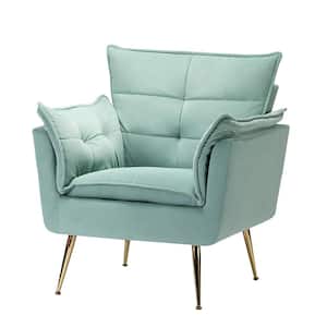 MδContemporary Classic Velvet Accent Sage Armchair Tufted Padded Cushion and Gold Metal Legs for Living Room Bedroom