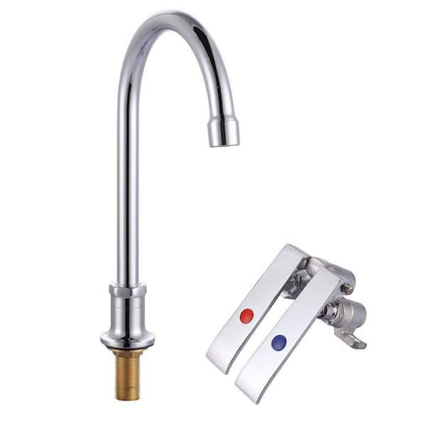 No Handle Deck Mount Standard Kitchen Faucet with Double Knee Pedal in Polished Chrome