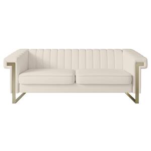 83.86 in. Transitional Velvet Sofa with Removable Cushion in Beige