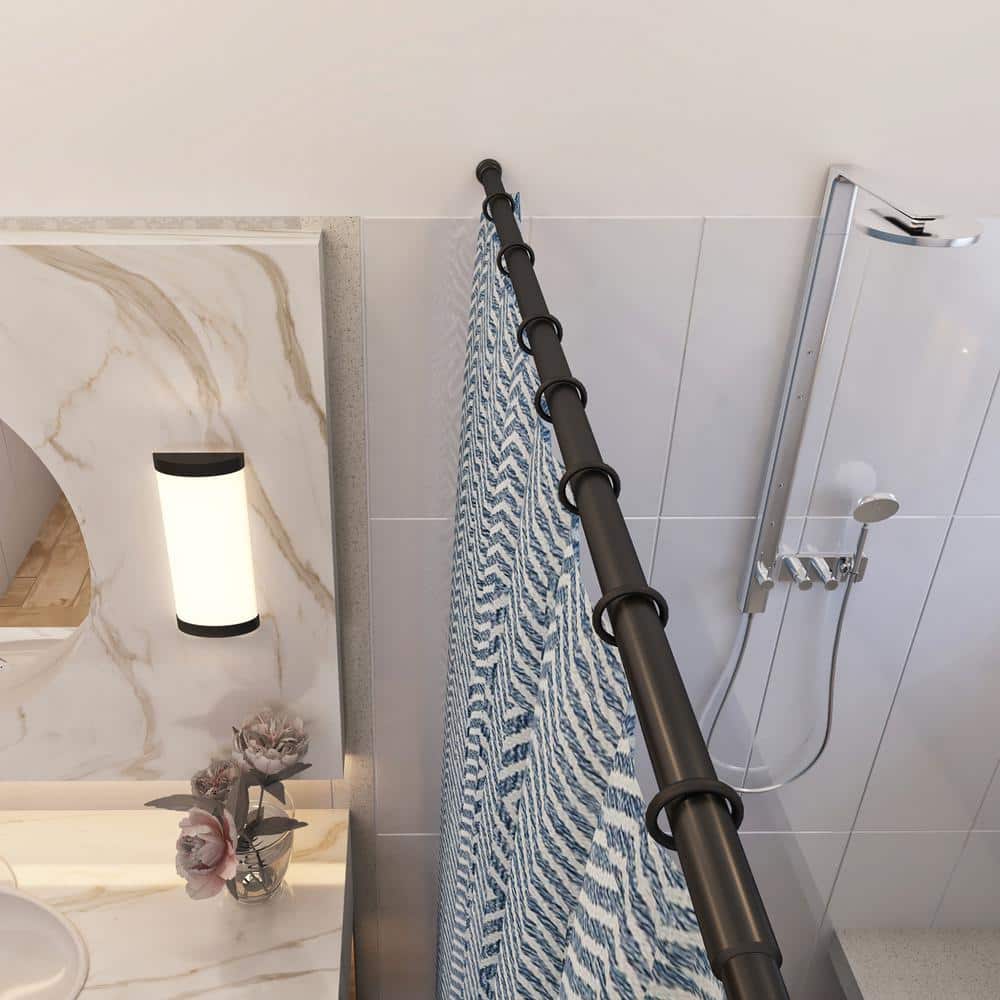 Matte Black Adjustable Steel Tension Shower Rod, 36 to 63 Inches