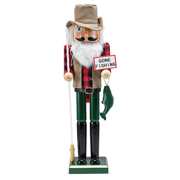 ORNATIVITY 15 in. Wooden Christmas Fisher Man Nutcracker - Red and Green  Fisherman Nutcracker with Fishing Rod and Fish in Hand OR-221 - The Home  Depot
