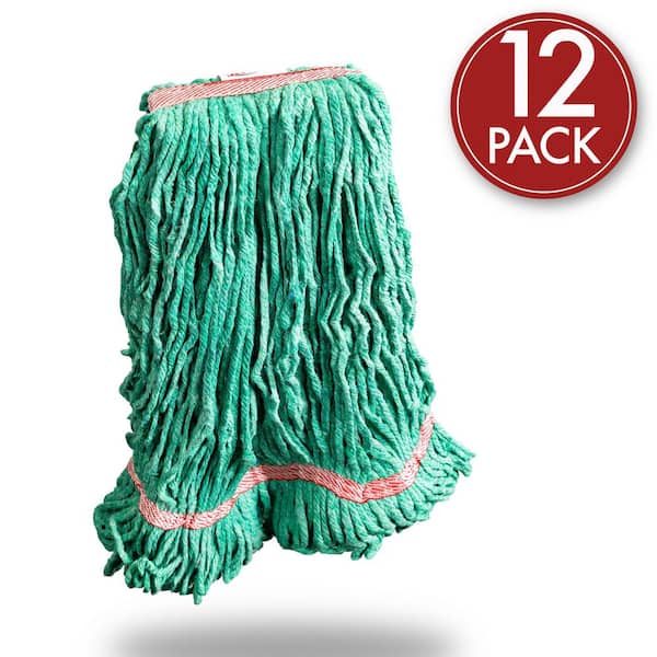 Large String Mop Premium Blended Looped-End Wet Mop Head (Green) 12-Pack