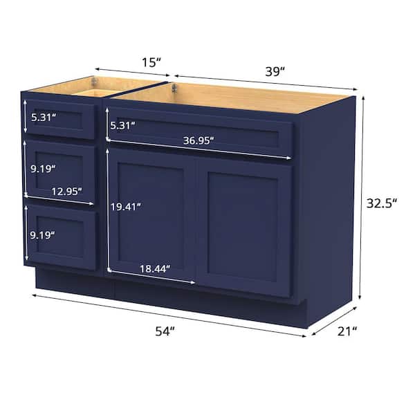 Vanity Art 54 in. W x 21 in. D x 32.5 in. H Bath Vanity Cabinet without Top in Blue