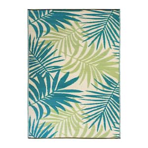 Hawaii Green 3 ft. x 5 ft. Modern Floral Reversible Plastic Outdoor Area Rug
