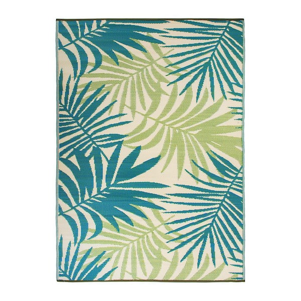 World Rug Gallery Hawaii Green 8 ft. x 10 ft. Modern Floral Reversible Plastic Outdoor Area Rug