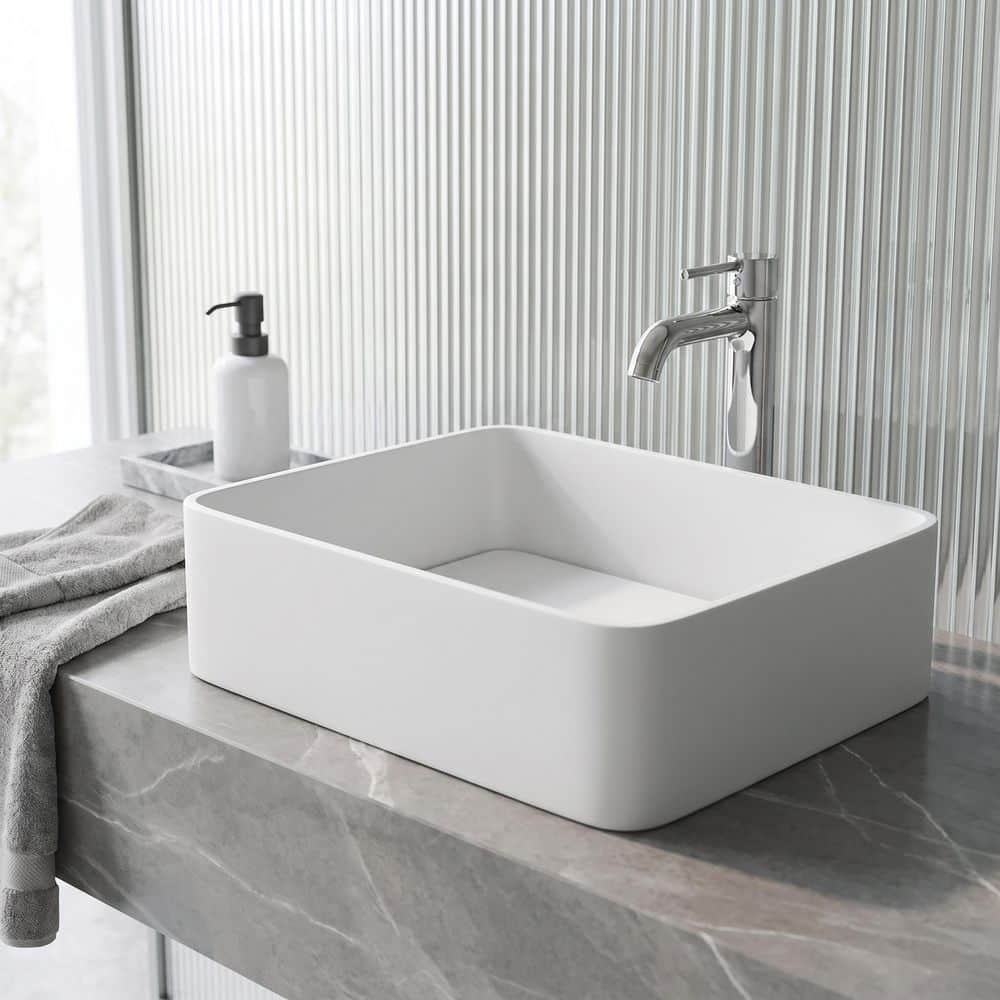 VIGO Jasmine Modern White Matte Stone 18 in. L x 15 in. W x 5 in