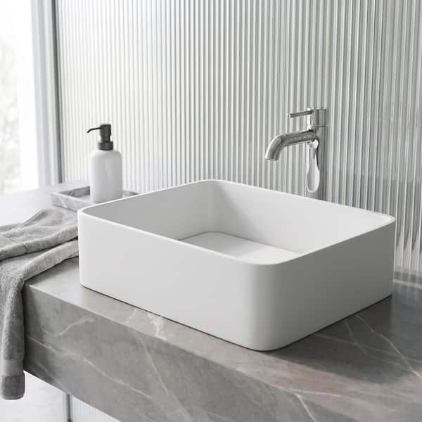 VIGO Jasmine Modern White Matte Stone 18 in. L x 15 in. W x 5 in