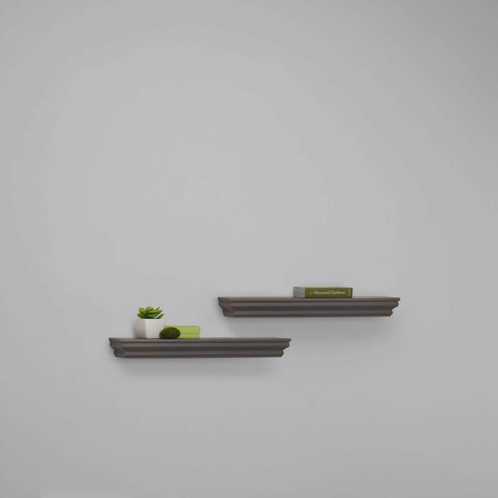 Gray Wooden Floating Wall Shelves Set of 2