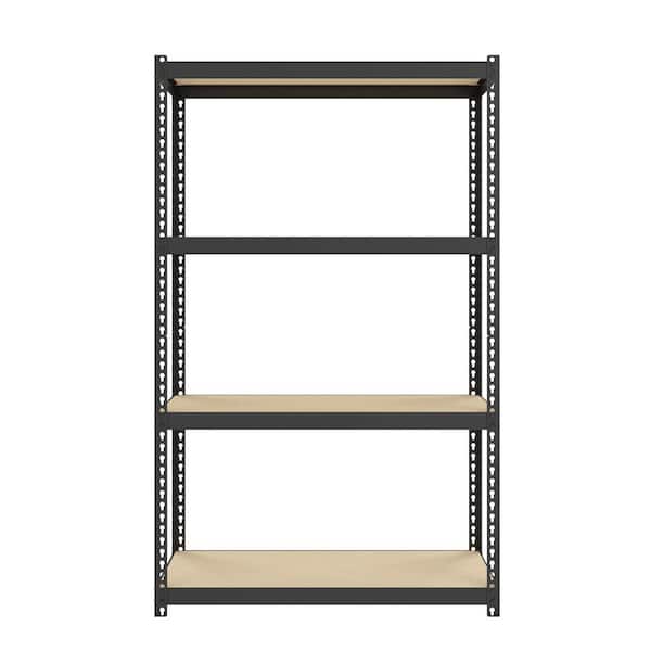 Space Solutions Riveted Garage Storage Shelving Unit, 4-Shelf Steel Black Unit 30 in. W x 48 in. H x 12 in. D