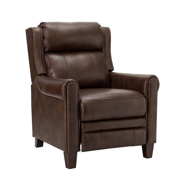 ARTFUL LIVING DESIGN Paula Choclate 32.48 in. Wide Genuine Leather Manual Recliner with Wooden Legs