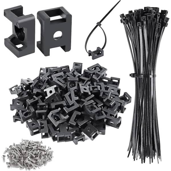8 in. Cable Zip Tie Saddle Type Mount 0.9 in. Base Anchor Wire Cable Clips Organizer Holders Clamps Black (100-Pack)