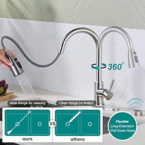 Touchless Single handle Kitchen Pull-Down Sprayer Kitchen Faucet with Mobile Motion Sensor in Brushed Nickel