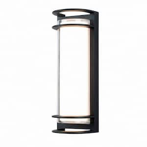 6.22 in. 1-Light Black Outdoor Integrated LED Outdoor Hardwired Wall Sconce with Cylinder Shade