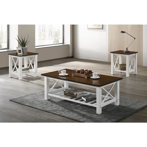 NEW CLASSIC HOME FURNISHINGS New Classic Furniture Vesta 3-piece 47 in. Cream and Brown Rectangle Wood Top Coffee Table and End Tables Set
