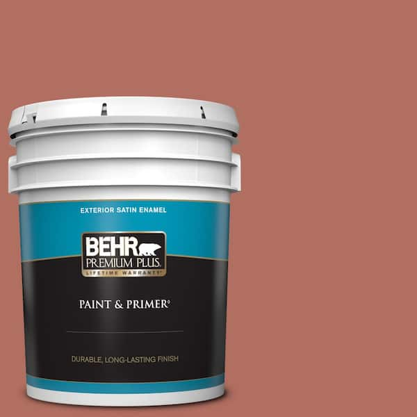 BEHR PREMIUM PLUS 5 gal. #PPU2-12 Terra Cotta Urn Satin Enamel Exterior Paint & Primer