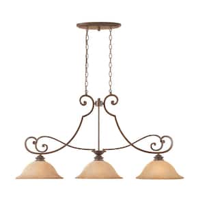 Mendocino 3-Light Traditional Forged Sienna Chandelier with Warm Amber Glaze Glass Shades For Dining Rooms