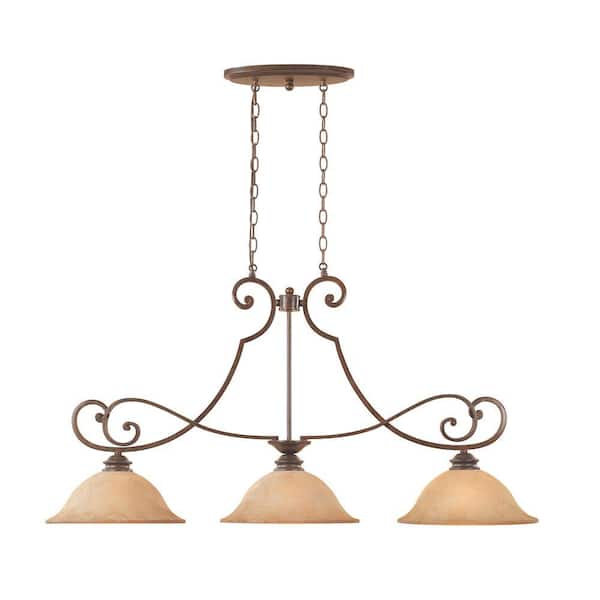 Designers Fountain Mendocino 3-Light Traditional Forged Sienna Chandelier with Warm Amber Glaze Glass Shades For Dining Rooms