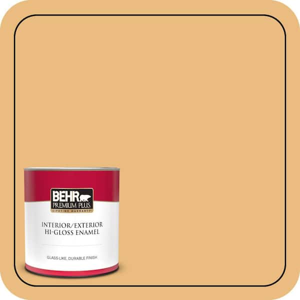 BEHR PREMIUM PLUS 1 qt. #310D-4 Gold Buff Hi-Gloss Enamel Interior/Exterior Paint & Primer