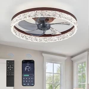 20 in. Smart Indoor Brown Crystal Flush Mount Color Changing LED Ceiling Fan with Light Kit and Remote App Control