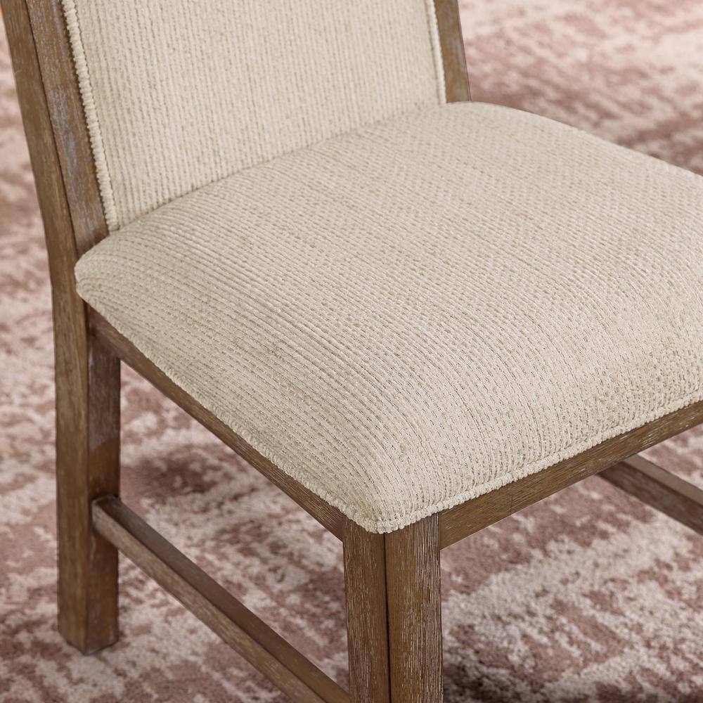 Beige Upholstered High Back Wood Side Chair