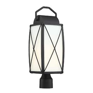Fairlington 19.75 in. Black 1-Light Outdoor Post Lamp with Etched White Glass Shade