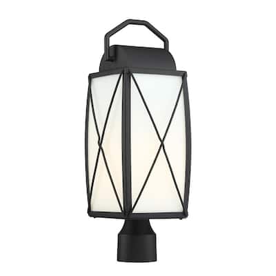 Fairlington 1-Light Black Outdoor Post Lantern with Etched White Glass Shade
